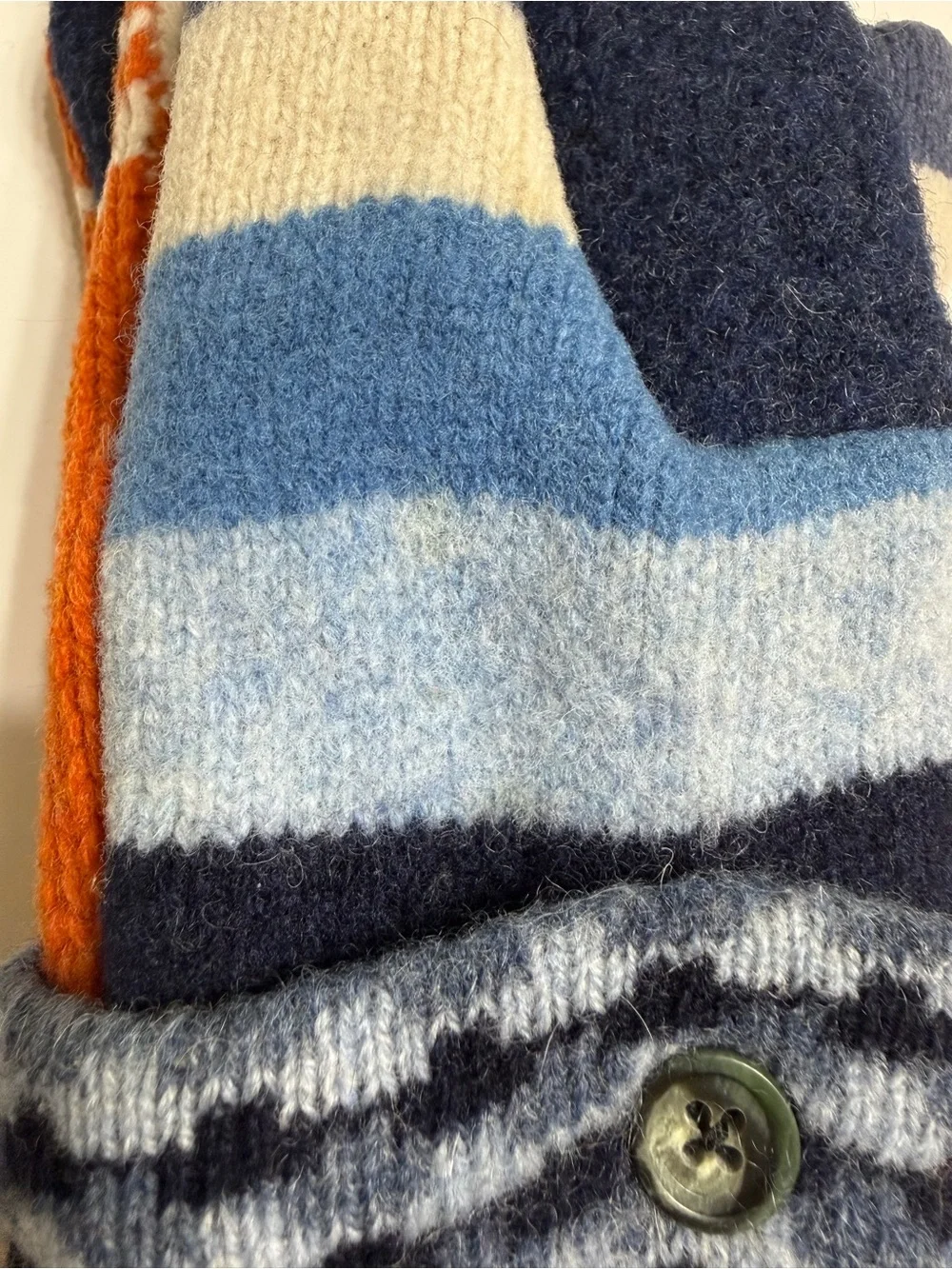 Upcycled Fleece Lined Sweater Mittens M Blue Orange